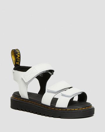 White Kids' Dr Martens Junior Klaire Leather Strap Sandals | CA 720XYU